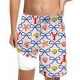 thumbnail image 1 of Rggeeun Baby Boys Swimsuit Set Cartoon Print Double Layer Trunks Wide Leg Elastic Waist with Adjustable Tie Knee Length for Summer Pool Party Adorable Beachwear,Blue,12-16 Years, 1 of 4