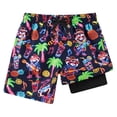 thumbnail image 1 of Rggeeun Baby Boys Swimsuit Set Colorful Cartoon Print Double Layer Wide Leg with Adjustable Tie Knee Length for Summer Lap Swimming Comfort Beachwear,Purple,6-7 Years, 1 of 2