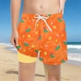 thumbnail image 1 of Rggeeun Baby Boys Swimsuit Set Cute Watermelon & Coconut Tree Pattern for Summer Double Layer Elastic Waist with Adjustable Tie Wide Leg Holiday Beach Versatile Swim Wear,Orange,10-12 Years, 1 of 3