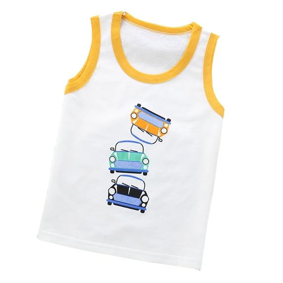 Rggeeun Baby Boys T-Shirts Summer Tank Top Cute Cartoon Print Sleeveless Crew Neck For Daily Wear Breathable Comfortable Versatile Tee,Yellow,5-6 Years