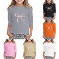 thumbnail image 1 of Rggeeun Baby Girl Blouse Cute Bow Pattern Crew Neck 3/4 Sleeve Soft Relaxed Fit for Summer Holiday Fashion Tops,Gray,3-4 Years, 1 of 4