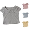 thumbnail image 1 of Rggeeun Baby Girl Blouse Solid Color Fly Sleeve Crew Neck Front Bow Cropped Knit Elastic Lightweight for Summer Vacation Delicate Tops,Gray,12-24 Months, 1 of 3