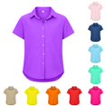 thumbnail image 1 of Rggeeun Baby Girl Blouse Solid Color Short Sleeve Collar Front Zipper Cardigan Smooth Lightweight Relaxed Fit for Summer Everyday Wear Lovely Tops,Purple,9-10 Years, 1 of 4