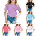 thumbnail image 1 of Rggeeun Baby Girl Blouses Cute Glitter Butterfly & Tie Pattern Short Sleeve Crew Neck Smooth Lightweight for Summer Playground Graceful Tops,Purple,7-8 Years, 1 of 4