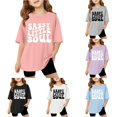 thumbnail image 1 of Rggeeun Baby Girl Blouses Cute Text Print Loose Fit Plus Size Breathable Half Sleeve Crew Neck for Summer Vacation Graceful Tops,Pink,7-8 Years, 1 of 6