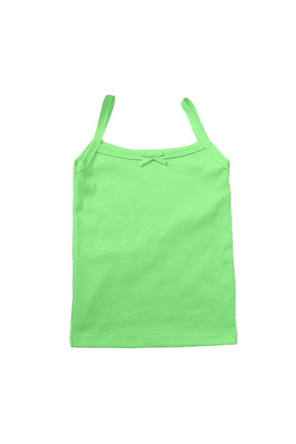Baby Girl Blouses Solid Color Spaghetti Strap Camisole Ribbed Halter Neck Sleeveless Elastic Knit Lightweight for Summer Gym Lovely Tops,Green,3-4 Years