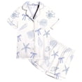 thumbnail image 1 of Rggeeun Baby Girl's Sleepwear 2Pc Child Girl's Cute Beach Themed Short Sleeve Loose Fit Button-Down Notched Collar Seashell Print Fall Winter Holidays Trendy Pjs,Blue,2-3 Years, 1 of 4