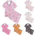 thumbnail image 1 of Rggeeun Baby Girl Sleepwear 2Pc Summer Heart Cartoon Pattern Short Sleeve Notched Collared Loose Fit for Summer Fall Pajama Parties Sweet Homewear,Pink,12-13 Years, 1 of 4