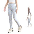 thumbnail image 1 of Rggeeun Baby Girl's Yoga Pants Stretch Slim Fit Elastic High Waist Cute Cartoon Footprints Pattern Ankle Length Soft Lightweight For Club Party Cool Trousers,Green,11-12 Years, 1 of 7