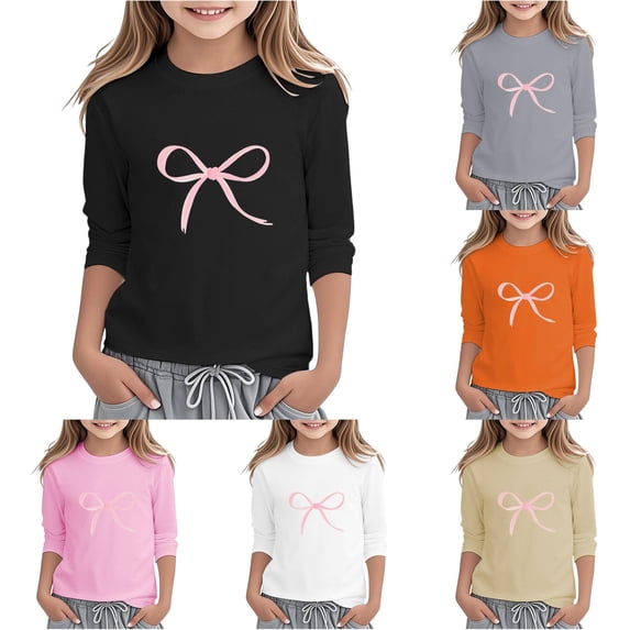 Rggeeun Baby Girls Blouse Cute Bow Pattern Crew Neck 3/4 Sleeve Soft Relaxed Fit for Summer Everyday Use Lovely Tops,Black,3-4 Years