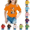 thumbnail image 1 of Rggeeun Baby Girls Blouse Cute Cartoon Animal Print Short Sleeve Crew Neck Knit Loose Soft Breathable for Summer Evening Party Leisure Tops,Orange,3-4 Years, 1 of 4