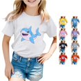 thumbnail image 1 of Rggeeun Baby Girls Blouse Cute Cartoon Animal Print Short Sleeve Crew Neck Knit Loose Soft Breathable for Summer Everyday Wear Lovely Tops,White,8-9 Years, 1 of 4