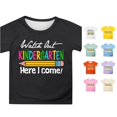 thumbnail image 1 of Rggeeun Baby Girls Blouse Cute Colorful Text Print Pencil Pattern Kindergarten Themed Short Sleeve Crew Neck Soft Plus Size Loose Fit for Summer Gym Lovely Tops,Black,6-7 Years, 1 of 4