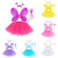 thumbnail image 1 of Rggeeun Baby Girls Clothes Sets Solid Color Cute Butterfly Faux Wings & A Line Pleated Stars Sequins Trim Skirt with Hairband and Tassels Wand for Summer Vacation Classic Tracksuit,Pink,3-10 Years, 1 of 3