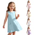 thumbnail image 1 of Rggeeun Baby Girls Dress Cute Plaid Pattern Loose Sleeveless Crew Neck Flowy Breathable with Side Pockets Above Knee for Summer Vacation Sweet Sundress,Blue,7-8 Years, 1 of 4