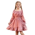 thumbnail image 1 of Rggeeun Baby Girls Dress Solid Color Full Pleated Square Neck Long Sleeve Shiny Satin Smock Frock Knee-Length With Waist Shirring Ruffle For Summer Outdoor Fashion Playwear,Red,13-14 Years, 1 of 4