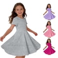 thumbnail image 1 of Rggeeun Baby Girls Dress Solid Color Short Sleeve Crew Neck A Line Knee Length with Waist Draping Ruffle for Summer Daily Wear Kawaii Sundress,Gray,12-24 Months, 1 of 6
