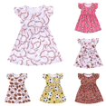 thumbnail image 1 of Rggeeun Baby Girls Dresses Cartoon Baseball Graphics Fly Sleeve Crew Neck A Line with Waist Draping Ruffle Knee Length for Summer Beach Lounging Graceful Playwear,White,8-9 Years, 1 of 4