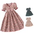 thumbnail image 1 of Rggeeun Baby Girls Dresses Cute Floral Pattern A Line Short Sleeve Square Neck Front Buttons Ankle Length Wide Ruffle with Waist Shirring for Summer Evening Party Lovely Playwear,Pink,7-8 Years, 1 of 3