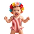 thumbnail image 1 of Rggeeun Baby Girls One-Piece Cute Stripes Pattern Thin Straps Square Neck U-Back Elastic with Ruffle for Summer Holiday Beach Comfort Swim Wear,Red,9-12 Months, 1 of 6
