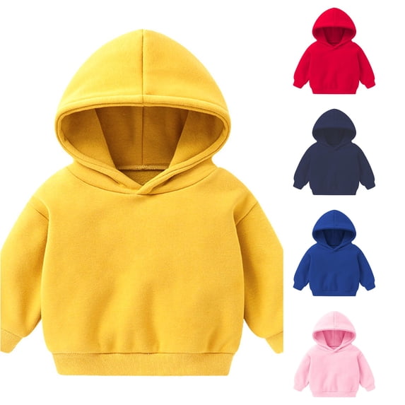 Rggeeun Baby Girls Pullover Solid Color Hoodie Long Sleeve Hooded Loose Soft Casual for Fall Everyday Use Classic Tops,Yellow,12-18 Months