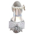 thumbnail image 1 of Rggeeun Baby Girls Sandals Gradient Style Bead Adjustable Ankle Strap Open-Toe Narrow Glitter Sequin & Rhinestone Trim Wedge Mid Heel For Everyday Wear Versatile Shoes,Silver,9-9.5 Years, 1 of 5