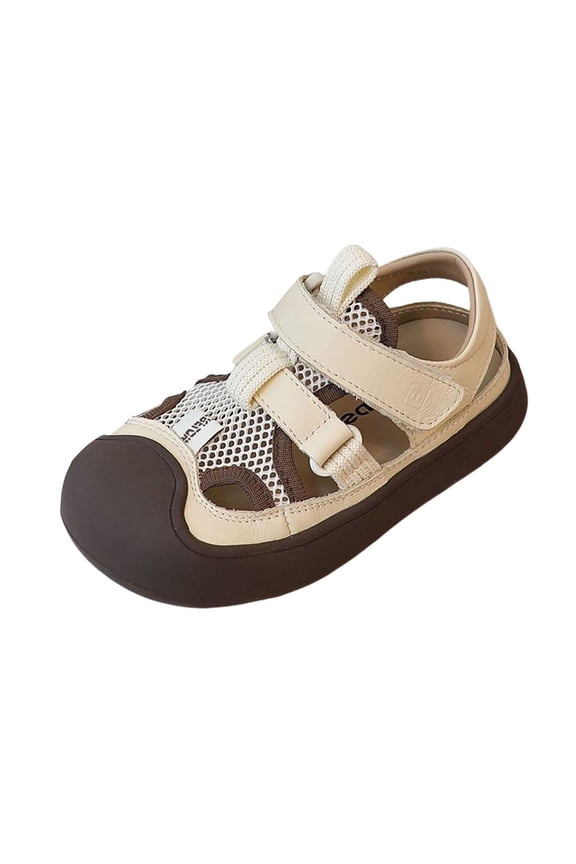 Baby Girls Sandals Hollow-Out Design Hook & Loop Open-Toe Breathable Mesh Non- Comfort Insole Platform Flat Heel For Travel Party Adorable Shoes,Beige,1-1.5 Years