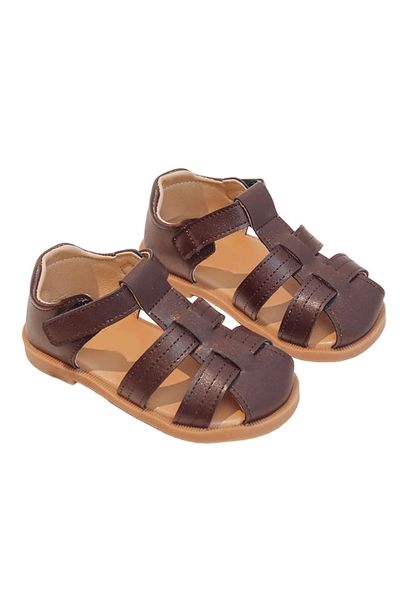 Baby Girls Sandals Solid Color Huarache Micro-Wedge Heel -On Wide Pu Fabric Soft Insole Non- Open-Toe For Summer Everyday Wear Delicate Shoes,Brown,0-6 Months