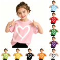 thumbnail image 1 of Rggeeun Baby Girls Shirts Cute Heart Pattern Short Sleeve Crew Neck Knit Soft Lightweight Relaxed Fit for Summer Travel Party Leisure Tops,Pink,9-10 Years, 1 of 4