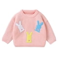 thumbnail image 1 of Rggeeun Baby Girls Sweaters Easter Multicolor Bunny Embroidered Knit Crew Neck Three Quarter Sleeve Cartoon Cute Wear For Kids Soft Spring And Fall Sweet Tops,Pink,6-9 Months, 1 of 7