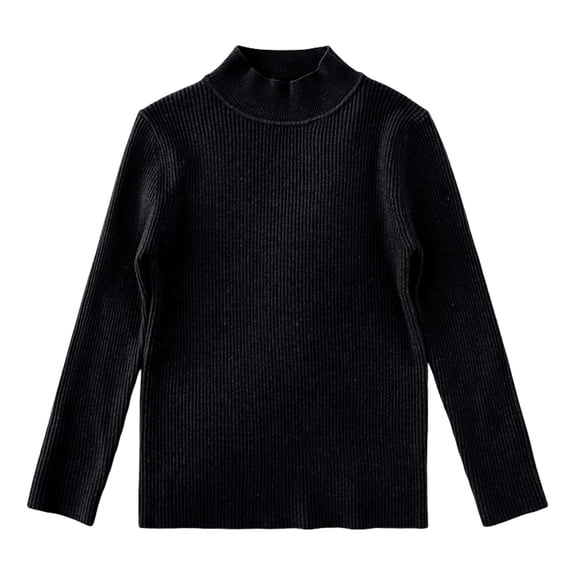Rggeeun Baby Girls Sweaters Solid Color Winter Knit Soft Crew Neck Long Sleeve Thermal Tops For Kid Casual Versatile Pullover,Black,3-4 Years
