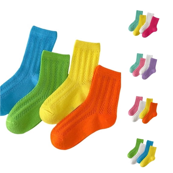 Rggeeun Baby Socks Breathable Crew Socks Soft Comfort Cotton Socks Boys Girls Fall 4 Pairs of Socks Party Trendy,Blue,8-12 Years