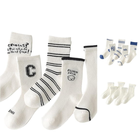 Rggeeun Baby Socks Cartoon Cute Graphic Breathable Crew Socks Soft Comfort Socks Boys Girls Fall 5 Pairs of Socks Gym Adorable,Beige,6-8 Years