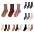 thumbnail image 1 of Rggeeun Baby Socks Crew Socks Lightweight Ribbed Ruffle Socks Soft Stretch Cotton Socks Boys Girls Fall 3 Pairs of Socks Play Sports Trendy,Beige,9-12 Years, 1 of 4