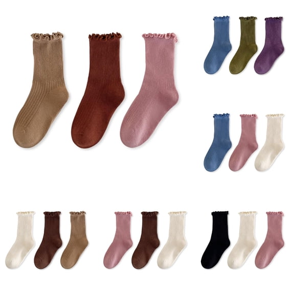 Rggeeun Baby Socks Crew Socks Lightweight Ribbed Ruffle Socks Soft Stretch Cotton Socks Boys Girls Fall 3 Pairs of Socks Play Sports Trendy,Beige,9-12 Years