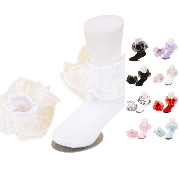 Rggeeun Baby Socks Ruffle Socks Lace Beads Cotton Socks Boys Girls Lightweight Ankle Socks Fall Holidays Classic,White,0-6 Months