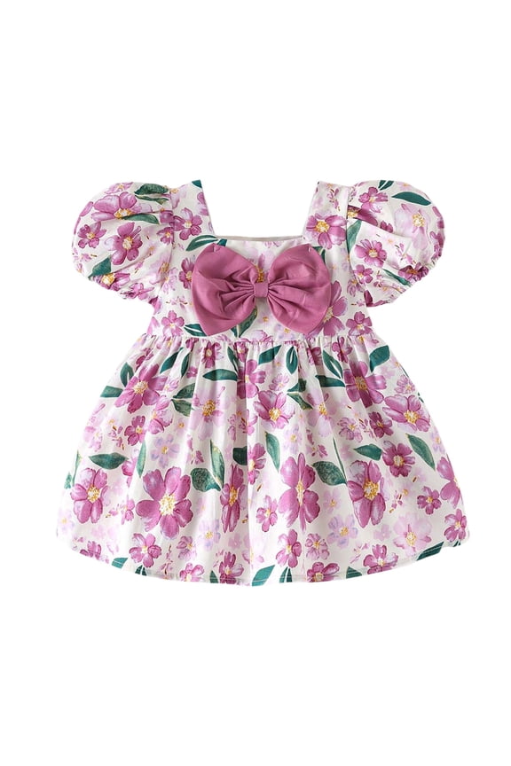 Baby Toddler Girls Print Princess Dress With Ruffled Hem Summer Casual Party Dresses Trendy O-Neck Sundress