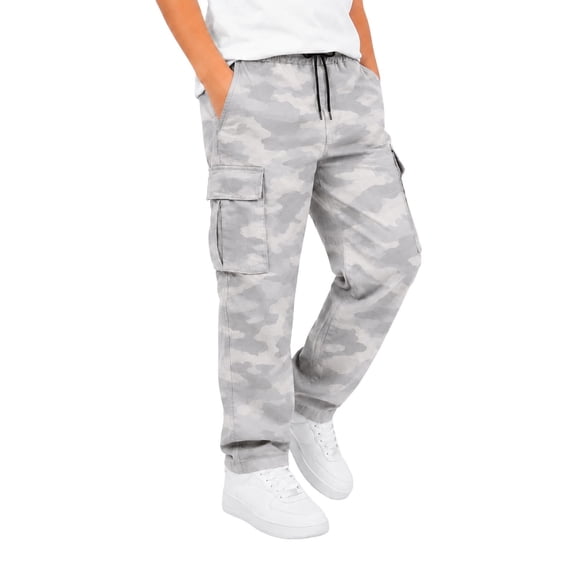 Rggeeun Boy Child Pants Cargo Pants Colorful Print Tapered Hem Ankle Length Multiple Pockets Relaxed Fit Drawstring Elastic Waist School Activities Basic Trousers,Gray,7-8 Years