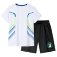 thumbnail image 1 of Rggeeun Boy'S Short Sleeved Crew Neck Running Suit Casual Quick Drying And Shorts Two Piece Set Clothes Breathable And Comfortable For Sports And Daily Wearing,White,13-14 Years, 1 of 7
