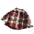 thumbnail image 1 of Rggeeun Boys Baby T-Shirts Long Sleeve Plaid Warm Winter Flannel Button Down Shirt With Soft Comfort Fit And Classic Stylish Design For School Daily Relaxed Fit Tee,Watermelon Red,9-10 Years, 1 of 3