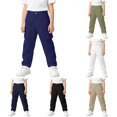 thumbnail image 1 of Rggeeun Boys Child Pants Ankle Length Cargo Multiple Pocket Detail Elastic Waist Straight Leg Classic Fit Soft Lightweight Summer Fall Outdoor Activities Basic Trousers,Blue,15-16 Years, 1 of 7