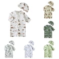 thumbnail image 1 of Rggeeun Boys Child Swimsuit Set 2Pc Cartoon Print Short Sleeve Crew Neck Above Knee Front Zipper Slim Fit Elastic with Cover Up Hat for Summer Water Surfing Graceful Beachwear,Beige,12-24 Months, 1 of 4