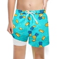 thumbnail image 1 of Rggeeun Boys Child Swimsuit Set Cartoon Fruit Pattern Elastic Waist Double Layer with Adjustable Tie Wide Leg Knee Length for Summer Swim Trunks Beach Play Trendy Beachwear,Green,8 Years, 1 of 3
