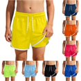 thumbnail image 1 of Rggeeun Boys Child Swimsuit Set Solid Color Elastic High Waist with Adjustable Tie Double Layer Trunks Loose Fit for Summer Beach Lounging Lightweight Swimwear,Yellow,11-12 Years, 1 of 4