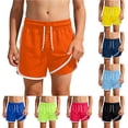 thumbnail image 1 of Rggeeun Boys Child Swimsuit Set Solid Color Elastic High Waist with Adjustable Tie Double Layer Trunks Loose Fit for Summer Beach Surf Fashion Swimwear,Orange,11-12 Years, 1 of 4