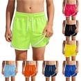 thumbnail image 1 of Rggeeun Boys Child Swimsuit Set Solid Color Elastic High Waist with Adjustable Tie Double Layer Trunks Loose Fit for Summer Beach Wear Graceful Beachwear,Green,9-10 Years, 1 of 4
