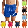 thumbnail image 1 of Rggeeun Boys Child Swimsuit Set Solid Color Elastic High Waist with Adjustable Tie Double Layer Trunks Loose Fit for Summer Pool Training Lightweight Swimwear,Blue,11-12 Years, 1 of 4