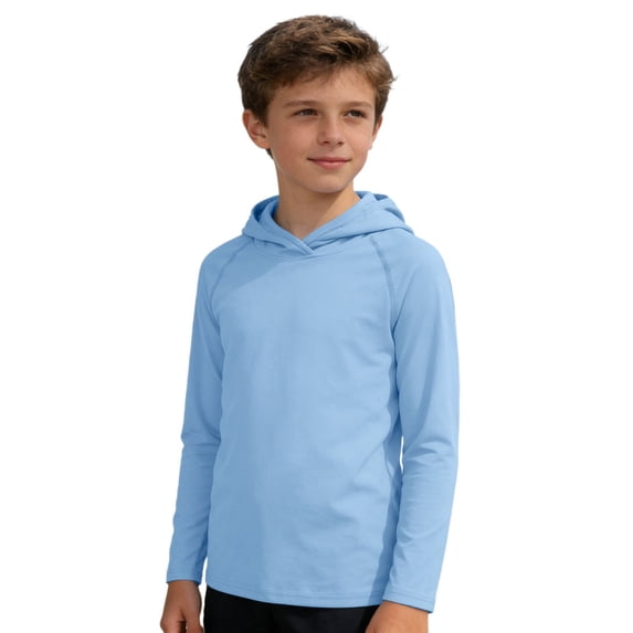 Rggeeun Boys Child T-Shirts Solid Color Summer Sun Hoodie Long Sleeve Outdoor Sports Casual Knit Top For Kids Lightweight Breathable Comfort Tops,Blue,6-7 Years