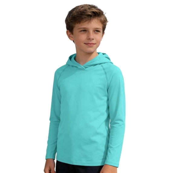 Rggeeun Boys Child T-Shirts Solid Color Summer Sun Hoodie Long Sleeve Outdoor Sports Casual Knit Top For Kids Lightweight Breathable Comfort Tops,Mint Green,13-14 Years