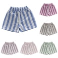 thumbnail image 1 of Rggeeun Boys Toddler Cute Striped Shorts Cotton Linen Side Pockets Elastic Waist Wide Leg Soft Breath For Summer Party Versatile Bottoms,Blue,9-12 Months, 1 of 4